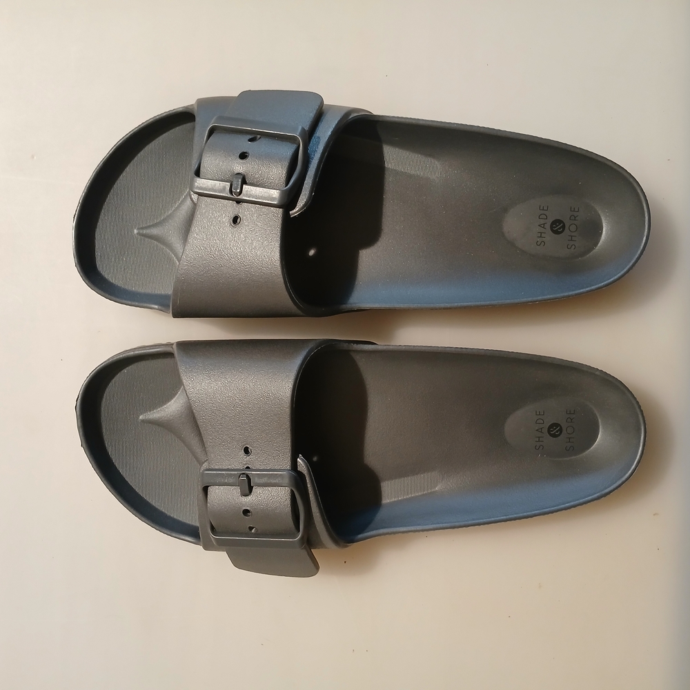 2 PAIR OF SHOES FOR $8                    Gray Slide Sandals & Brown Croc-like